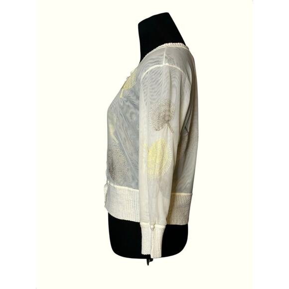 Nic + Zoe Cream Floral Embroidered Button up Sweater size Small - Picture 5 of 16